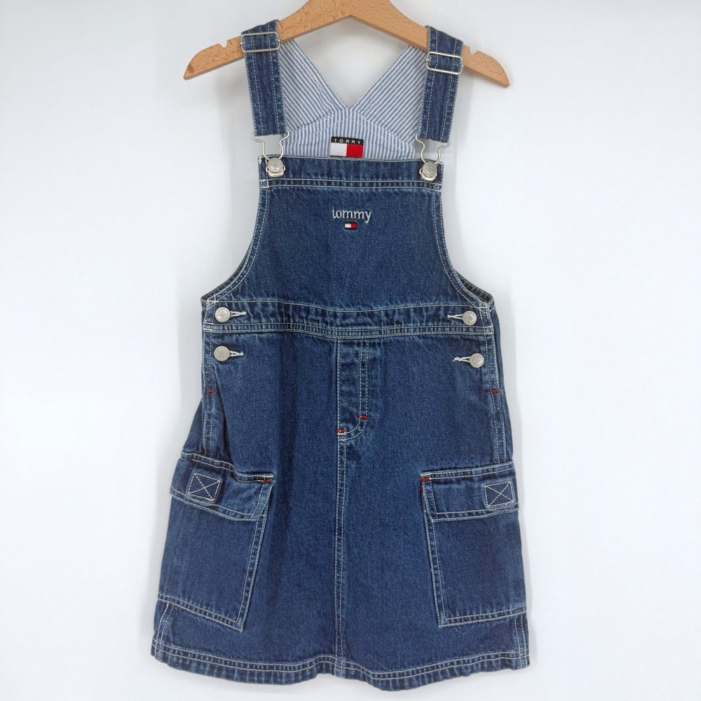 Tommy Hilfiger Vintage Girl's Denim Overall Jumper Dress Sz 6X 90s Y2K